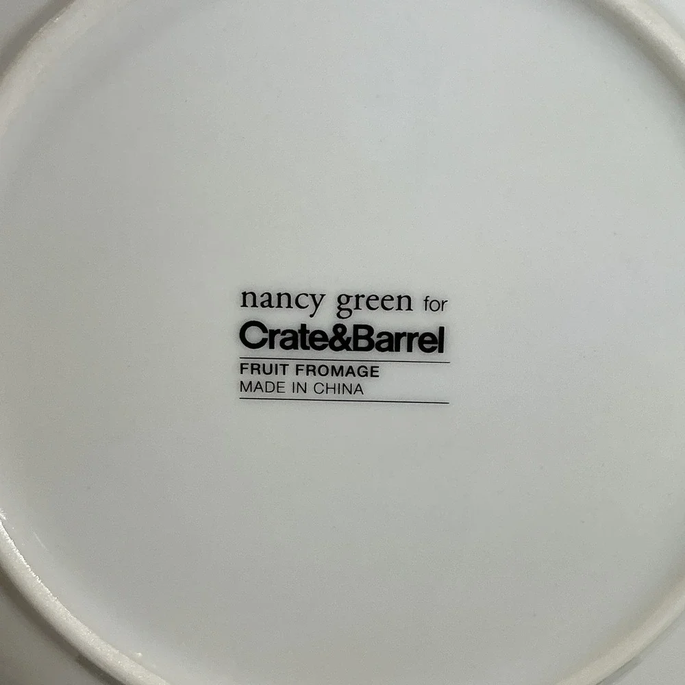 Nancy Green Crate & Barrel Fruit Fromage Appetizer Plates Set of 6 White Ceramic